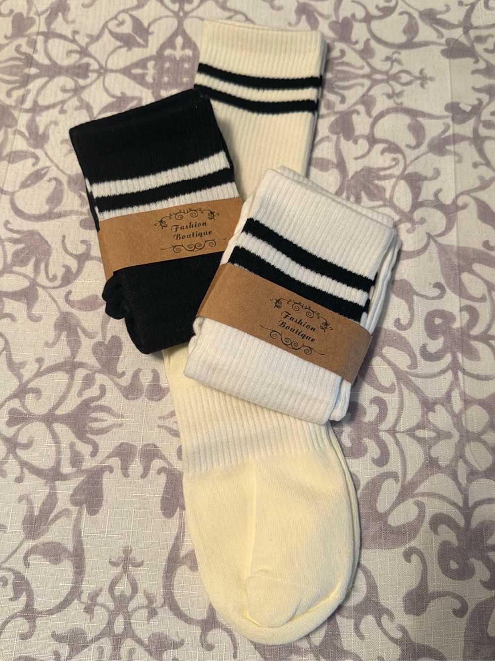 Women’s Crew Socks - Black & White & Cream 
3-Pack